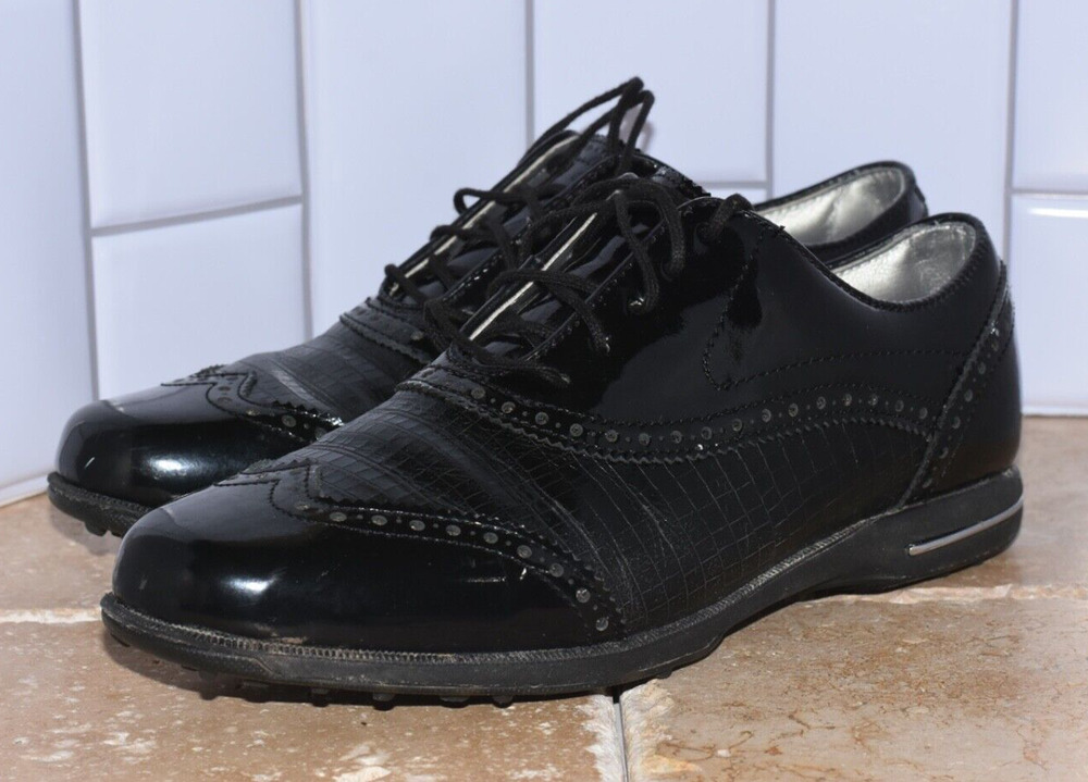 FootJoy FJ Tailored Spike less Wingtip Croc Patent Leather Golf Shoes 9M